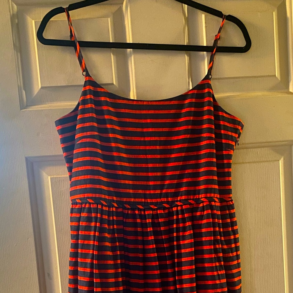 Gorgeous spaghetti strap J.Crew dress with red and navy stripes.